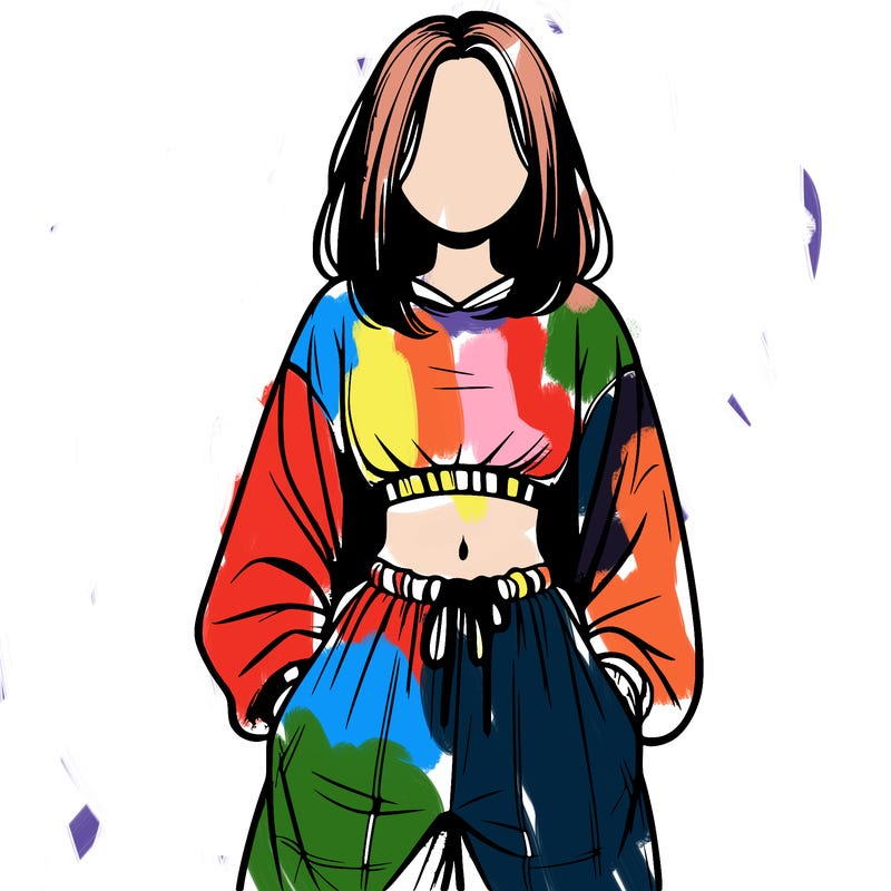 realistic girl faceless with baggy pants and a crop top