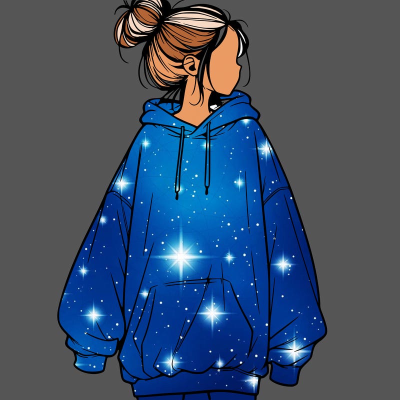 realistic girl with a oversized sweatshirt on and a bun
