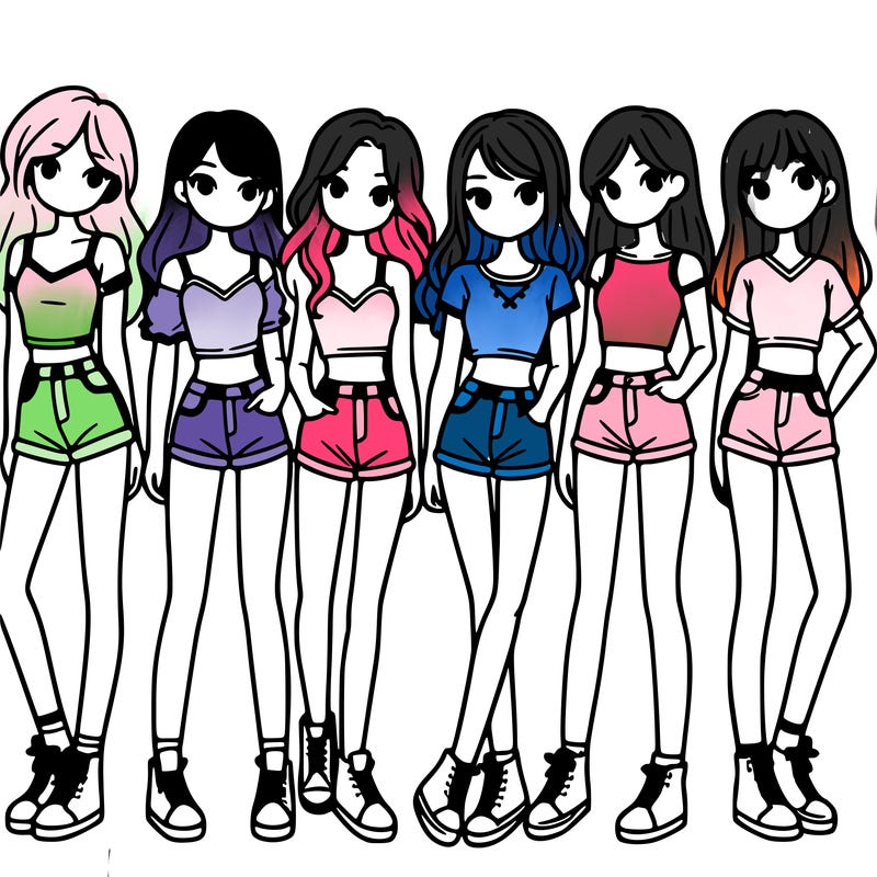 a group of girls wearing crop tops and shorts