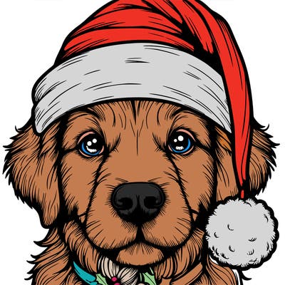 realistic dog with a christmas hat
