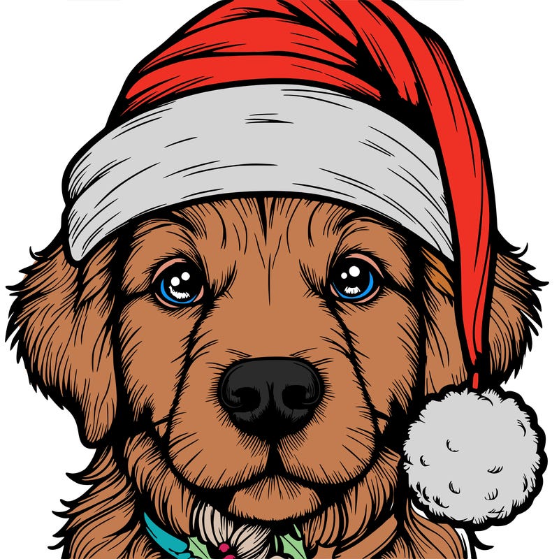 realistic dog with a christmas hat