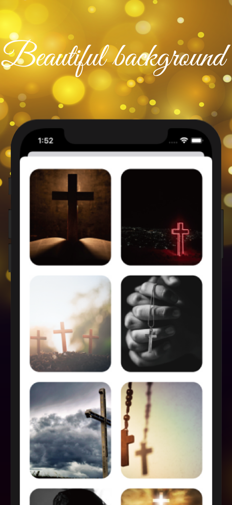 A gallery of religious background options featuring crosses and praying hands for phone widgets