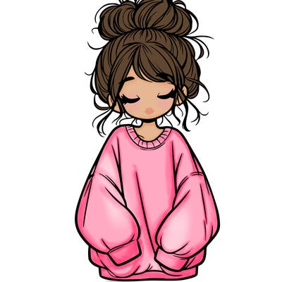 girl with baggy sweatshirt and messy bun