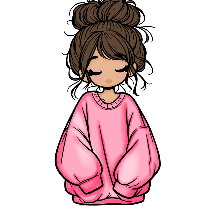 girl with baggy sweatshirt and messy bun