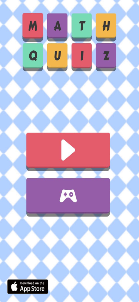 Maths Genius ! - Maths Genius app home screen featuring colorful tiles spelling Math Quiz and a play button