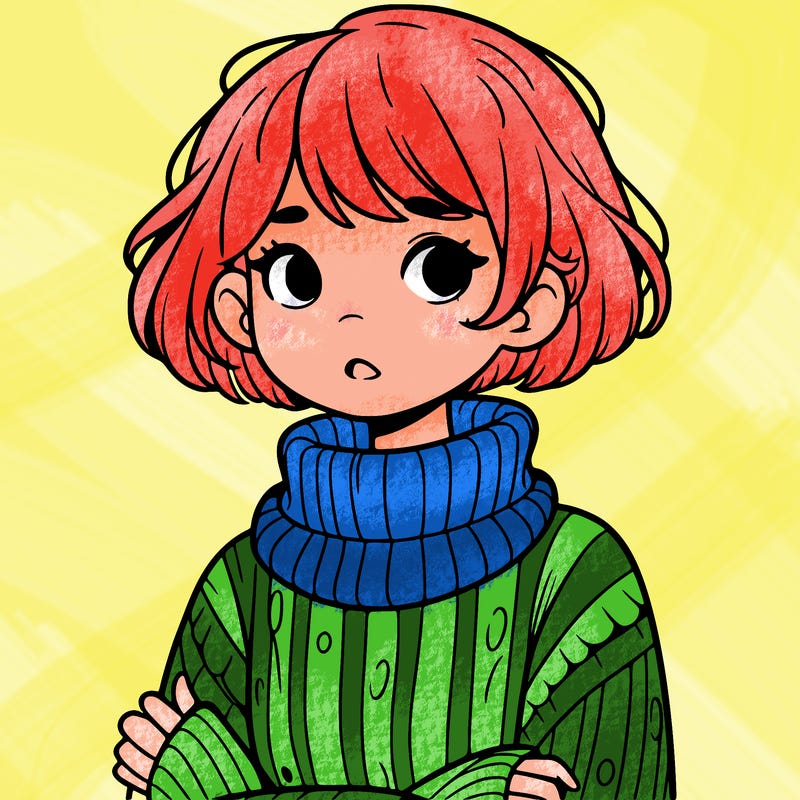 girl in sweater, short hair, and freckles