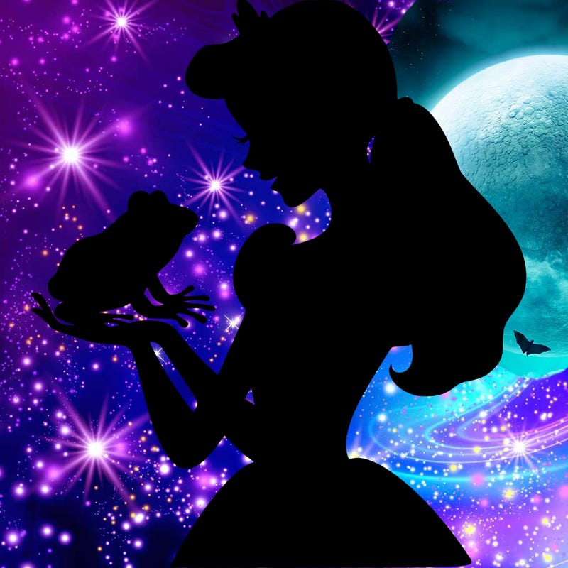 a shadow of a princess holding a frog realistic