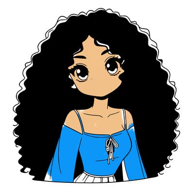 a black anime girl with long afro hair