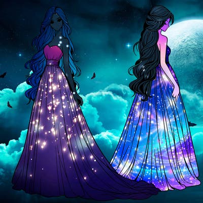 realistic woman with long flowing dress