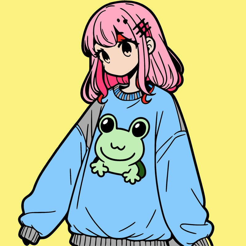 girl wearing frogging sweatshirt