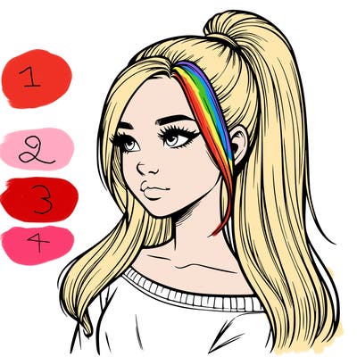 realistic girl with a high ponytail