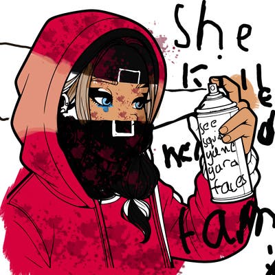 a realistic girl, spray painting