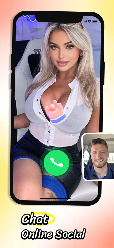 A mobile interface of the Soku app showing a live video chat between a man and a woman