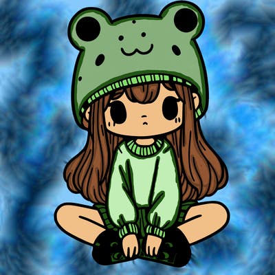 a girl wearing a frog hat and some frog socks