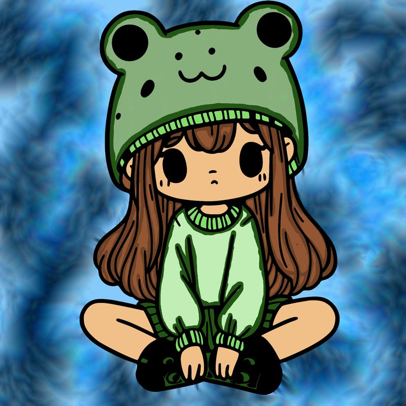 a girl wearing a frog hat and some frog socks