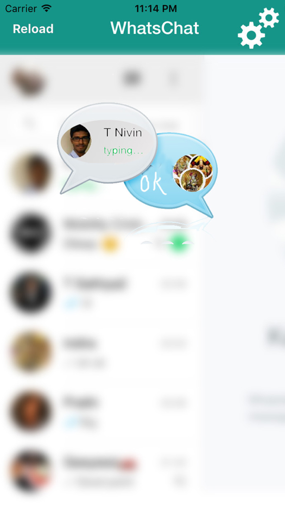 WhatsChat - A free messenger app for all devices - iPad version - WhatsChat-App-Oberfläche für das iPad mit einer verschwommenen Chatliste und dekorativen Nachrichtenblasen