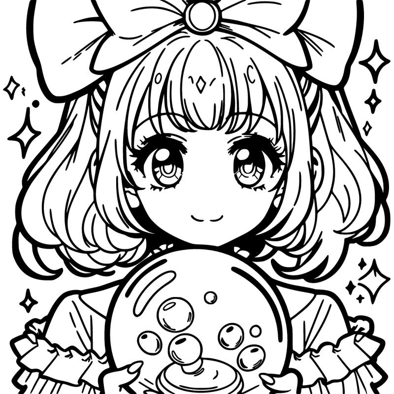 a girl with a crystal ball manga style