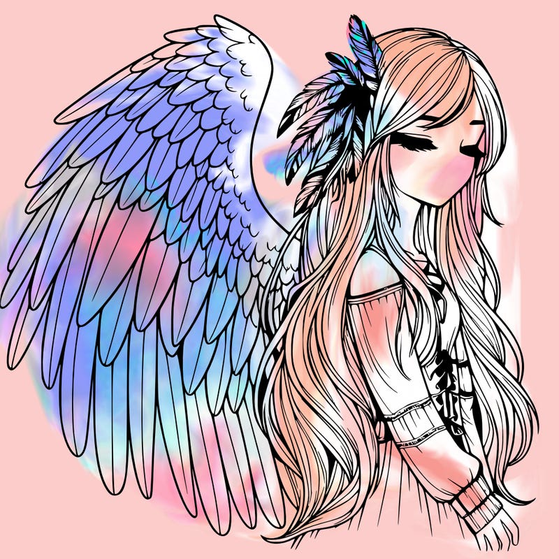 realistic girl with bird wings and some feathers in her hair