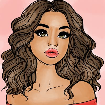 realistic girl with wavy hair and lips