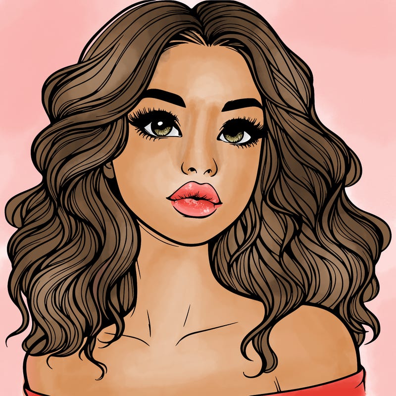 realistic girl with wavy hair and lips