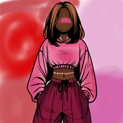 realistic girl faceless with baggy pants and a crop top
