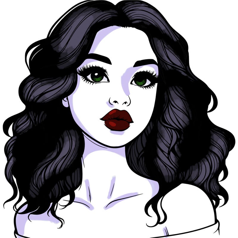 realistic girl with wavy hair and lips