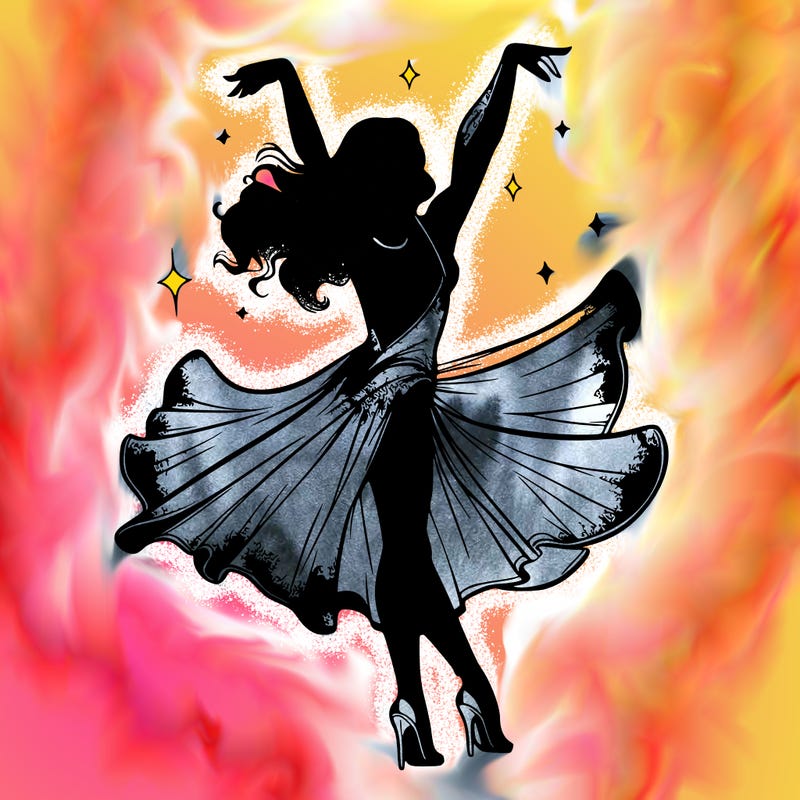 dancer dancing with a shimmery costume on realistic