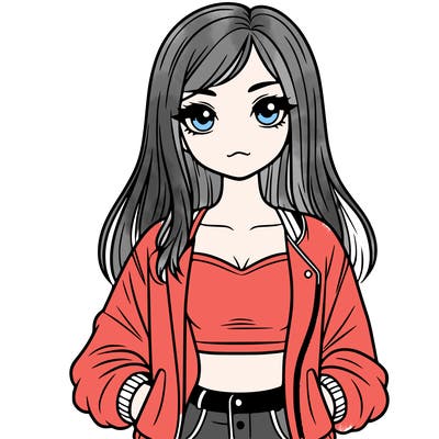 girl with long hair a crop top and a jacket