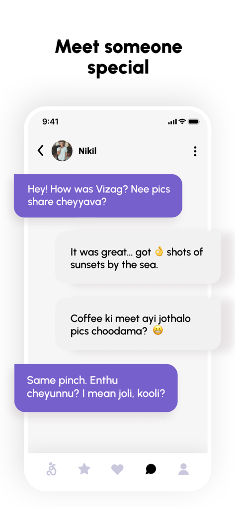 A smartphone screen displaying a chat conversation on the Neetho app between two users using a mix of Telugu and English.