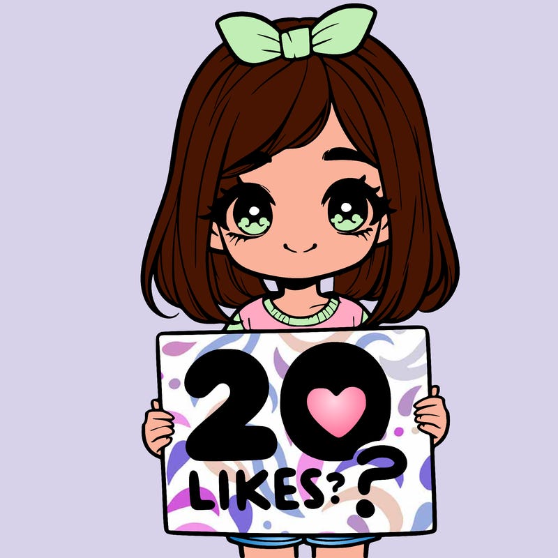 cute realistic girl holding a sign that says 20 likes?