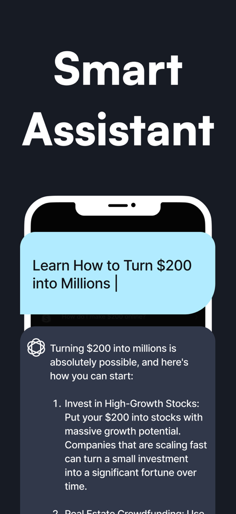 Pantalla de la aplicación ChatAI Plus mostrando un asistente inteligente respondiendo una consulta de inversión.