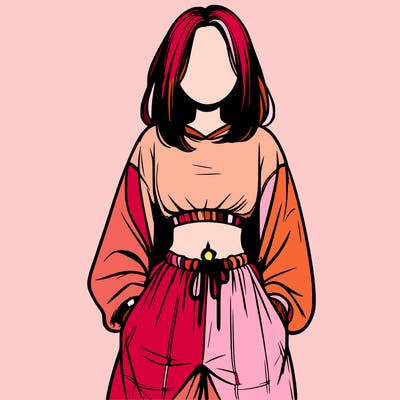 realistic girl faceless with baggy pants and a crop top