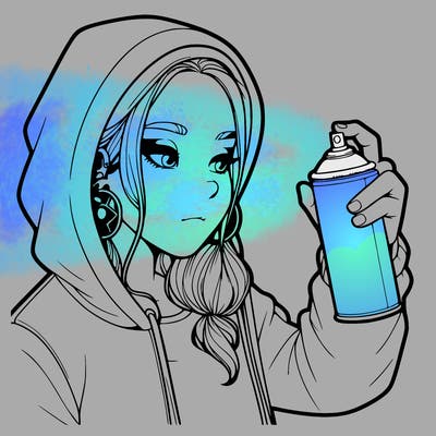 a realistic girl, spray painting