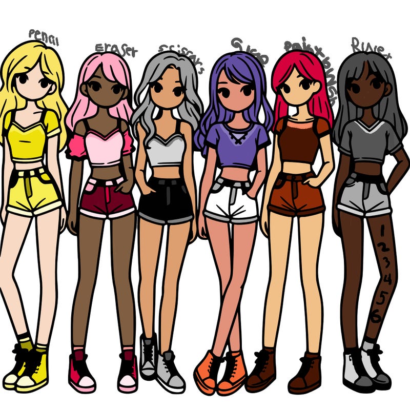 a group of girls wearing crop tops and shorts