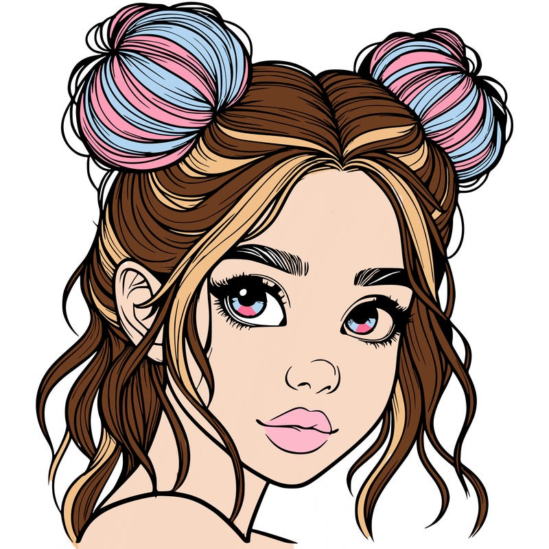 realistic girl with hair buns on her head