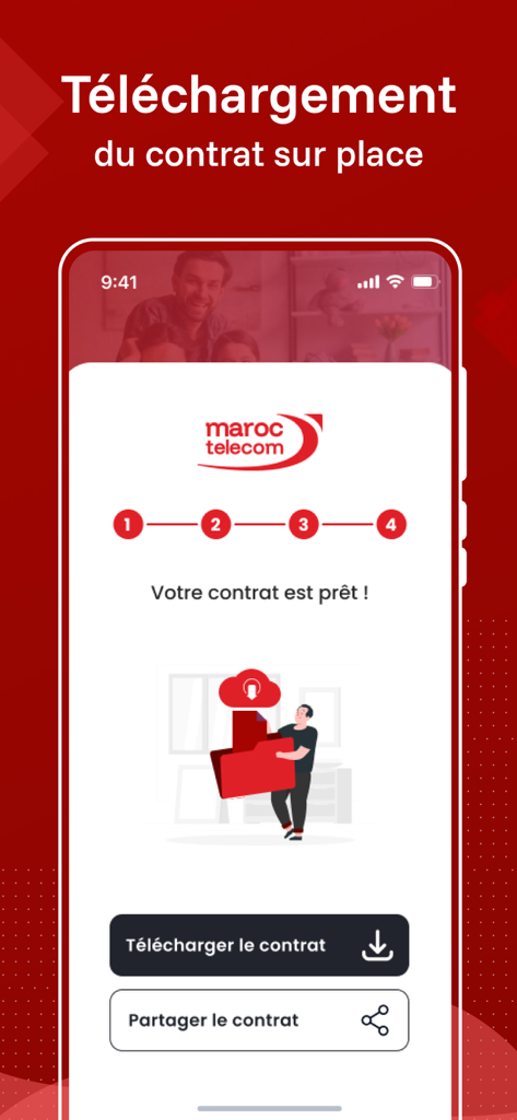 Identification Jawal app interface showing a mobile contract ready for download