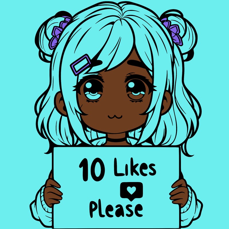 a girl with a sign saying 10 likes please