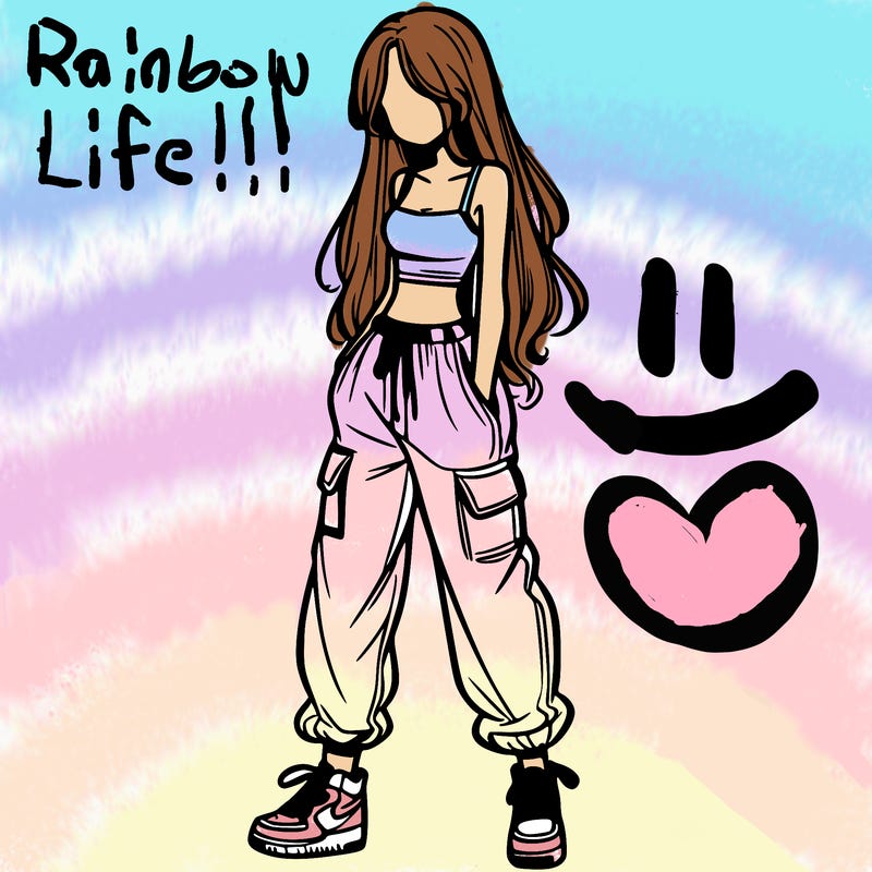 girl in baggy pants crop top and long hair