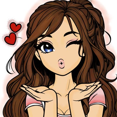 realistic girl winking and blowing a kiss while making heart hands