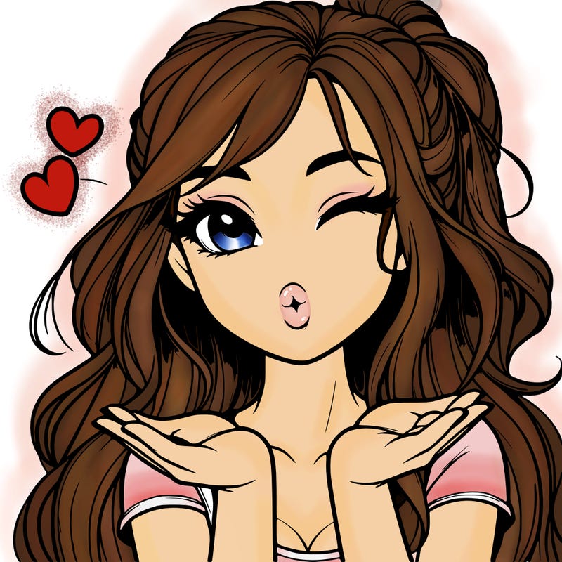 realistic girl winking and blowing a kiss while making heart hands