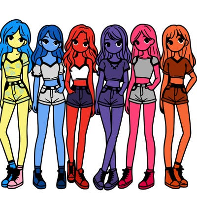 a group of girls wearing crop tops and shorts