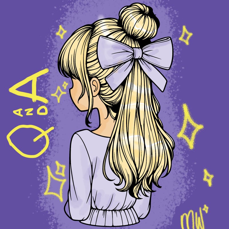 realistic girl  with hip length hair a bun and a big bow on the back of head