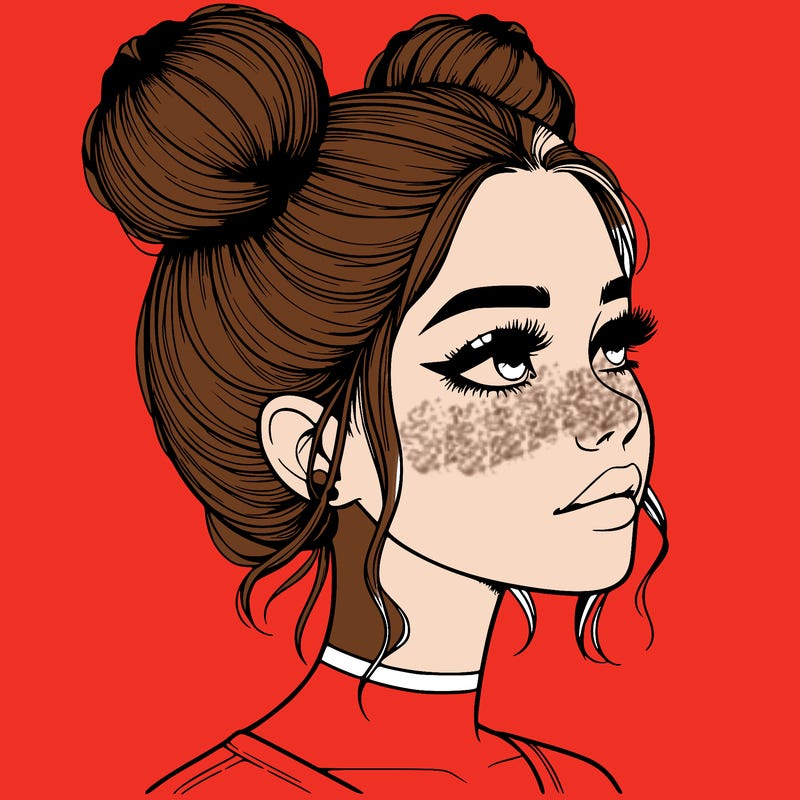 realistic girl with buns on the top of her head