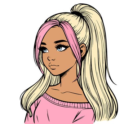 realistic girl with a high ponytail