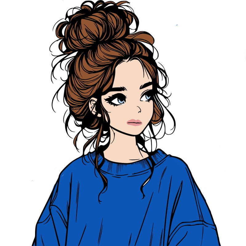 realistic girl with messy bun and oversized clothing