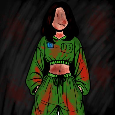 realistic girl faceless with baggy pants and a crop top