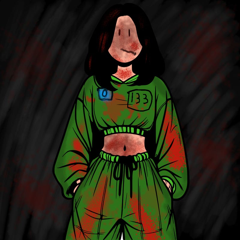 realistic girl faceless with baggy pants and a crop top