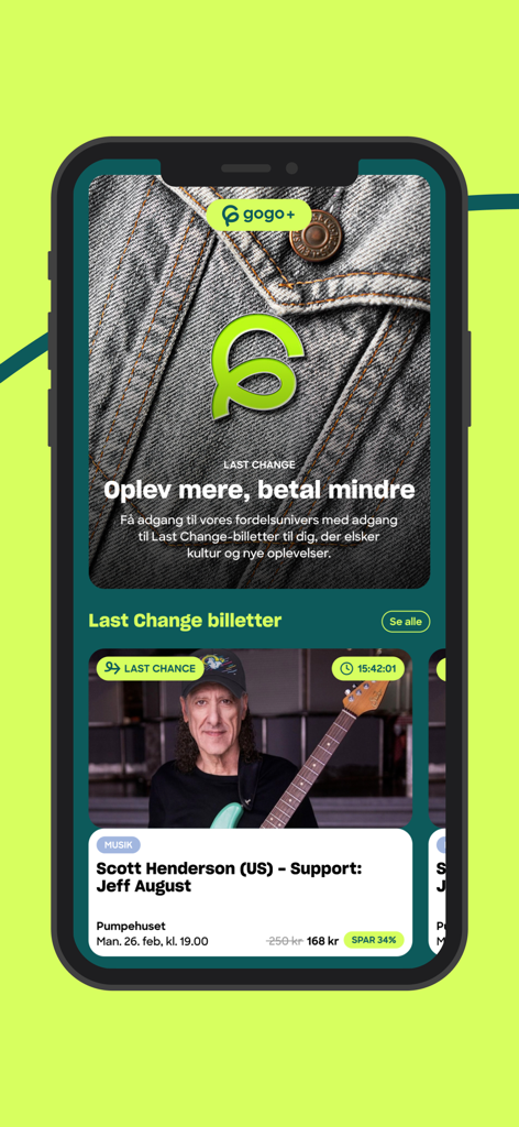 The gogo app interface displaying last minute ticket deals for a live music concert