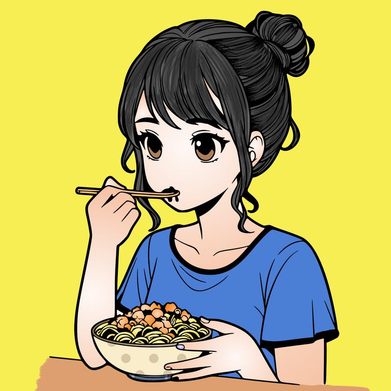 a realistic girl, eating food