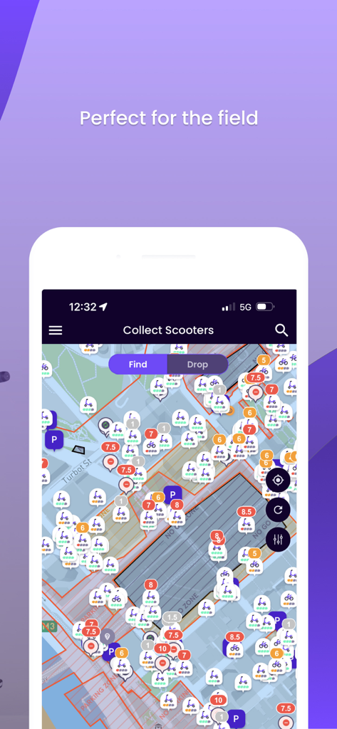 Beam Operations App Karte zeigt Rollerstandorte für Außendienstmitarbeiter